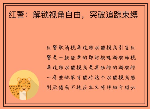 红警：解锁视角自由，突破追踪束缚
