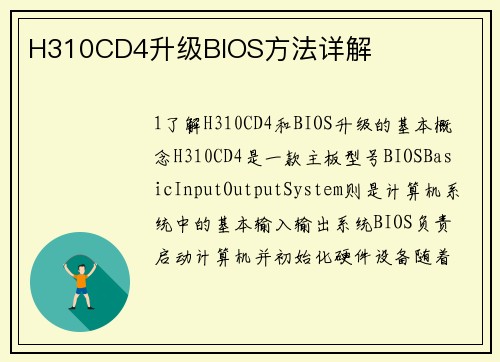 H310CD4升级BIOS方法详解
